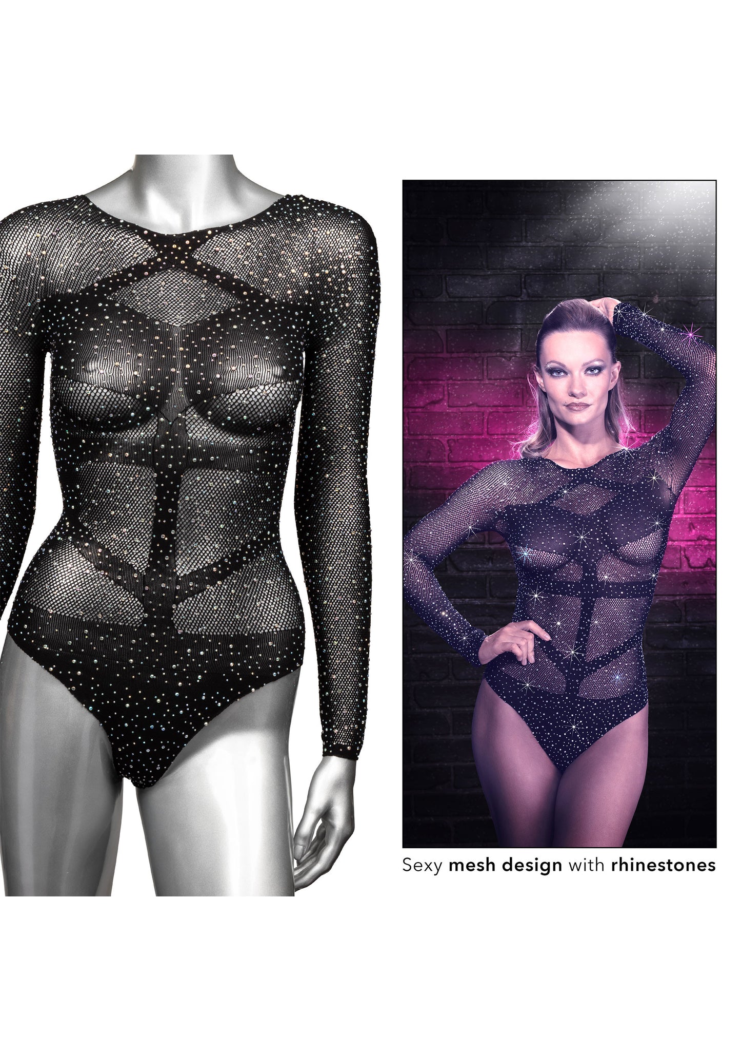 Body donna con brillantini Long Sleeve Bodysuit S/L