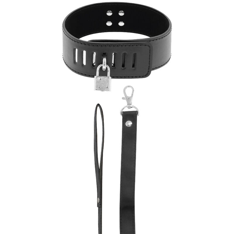 Collare con guinzaglio lucchetto DARK NESS LOCKING POSTURE COLLAR - BLACK