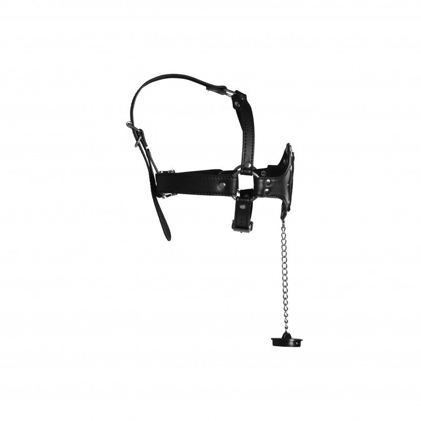 Imbracatura viso con tappo per bocca Open Mouth Gag Head Harness with Plug Stopper Black