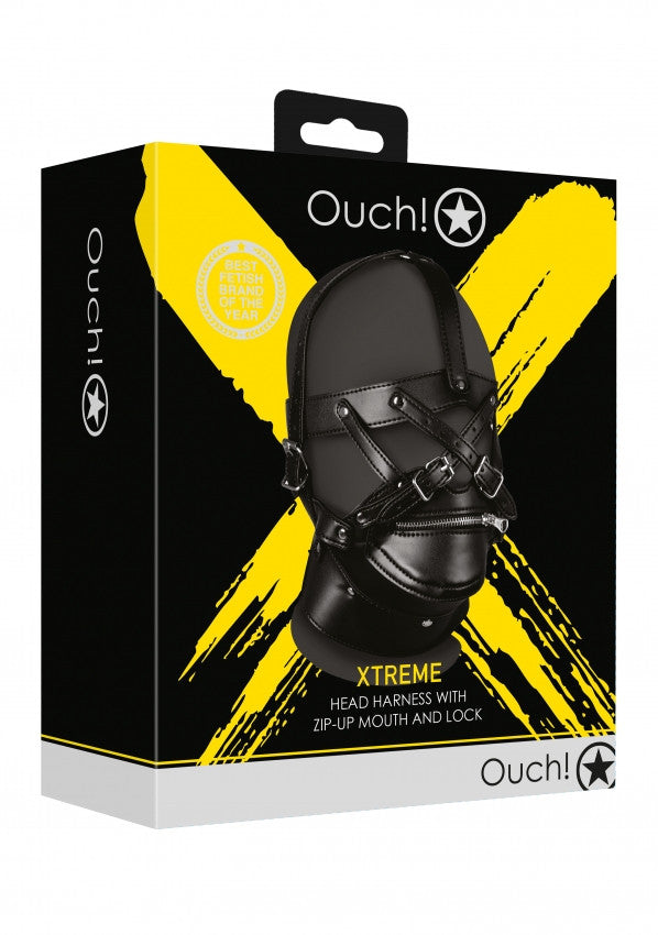 Imbracatura viso con zip per bocca Head Harness with Zip-up Mouth and Lock Black