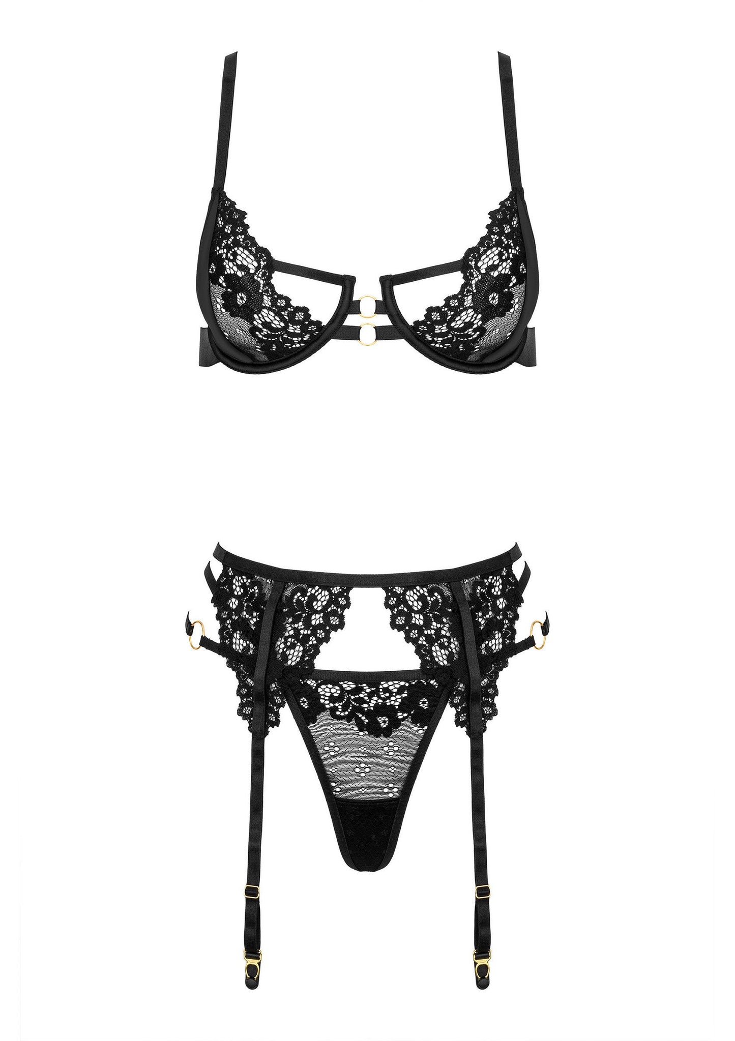 Intimo erotico in pizzo nero set 3 pezzi Kotek