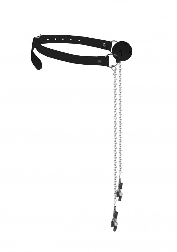 Morso con strizza capezzoli Breathable Ball Gag With Nipple Clamps
