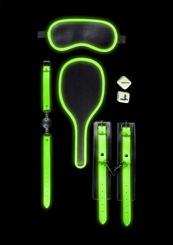 Set sadomaso Bondage Kit 1 - Glow in the Dark - Neon Green/Black