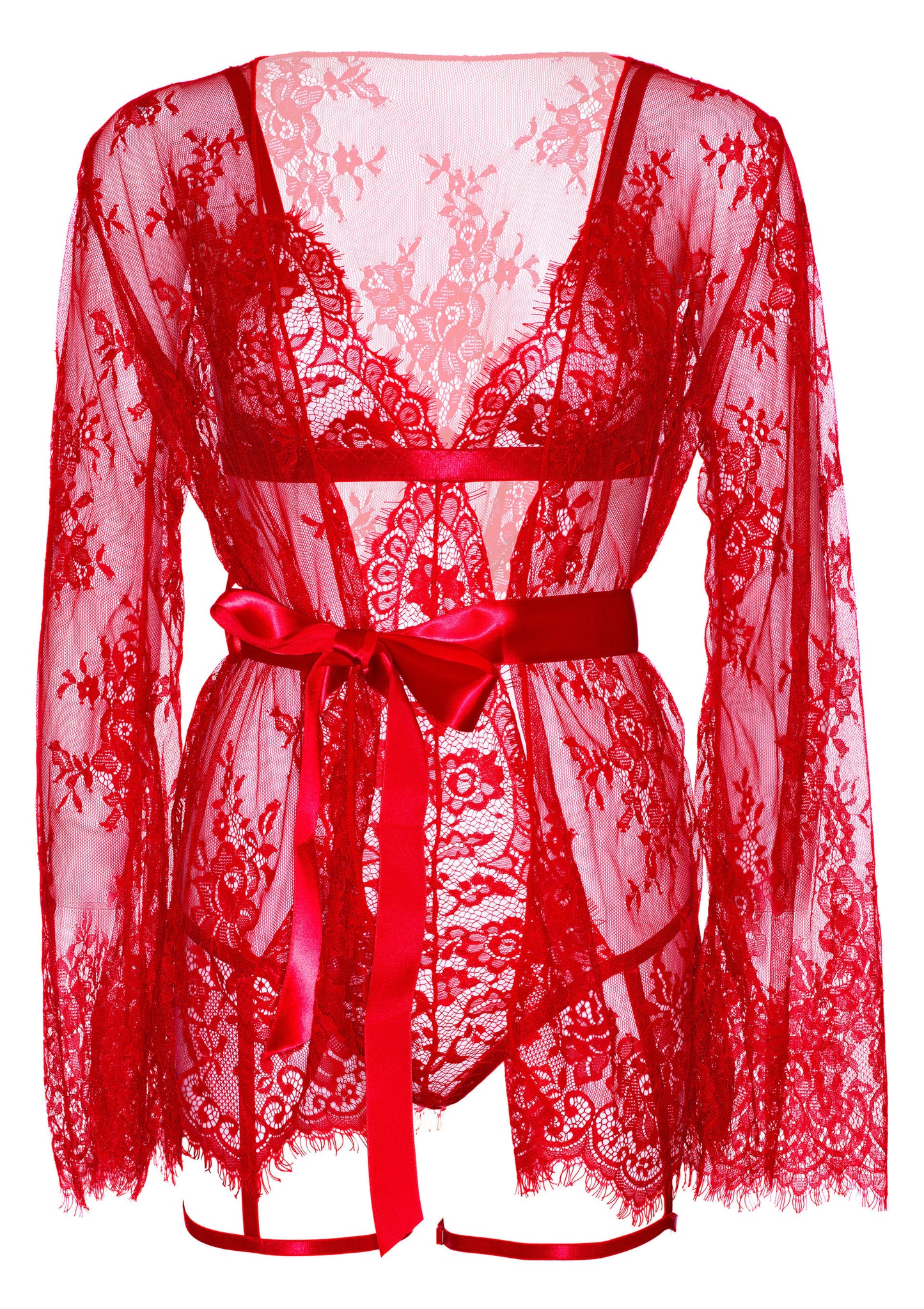 Body con vestaglia Teddy, lace robe & ribbon tie