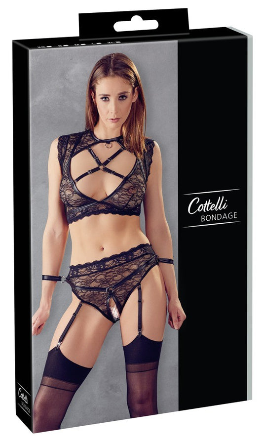 Completino intimo in pizzo con manette Bondage