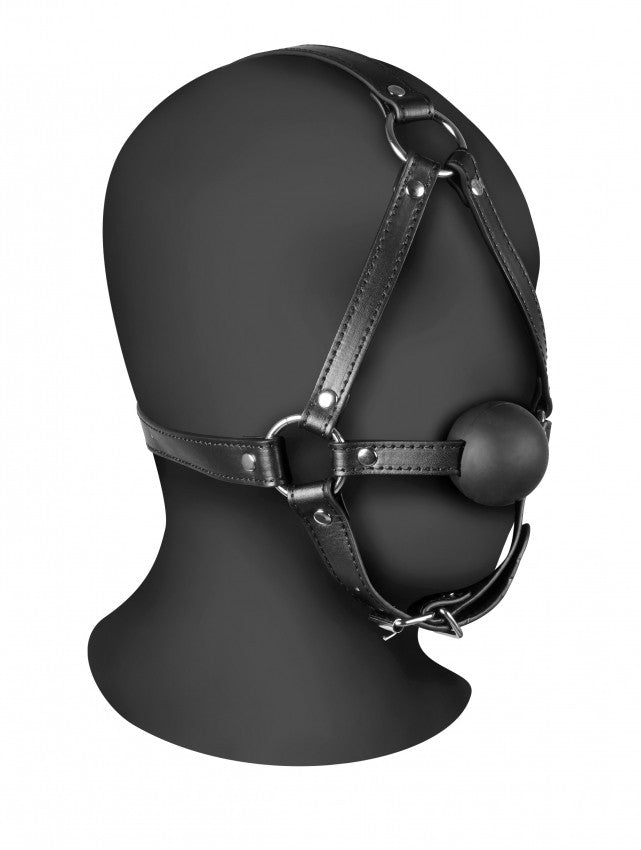Imbracatura viso con morso Head Harness with Solid Ball Gag Black