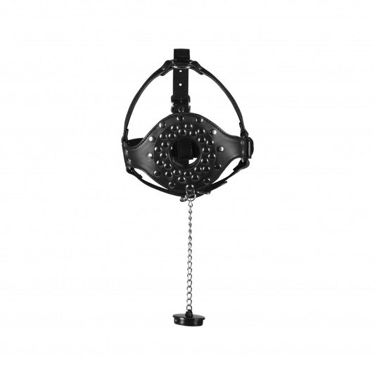 Imbracatura viso con tappo per bocca Open Mouth Gag Head Harness with Plug Stopper Black