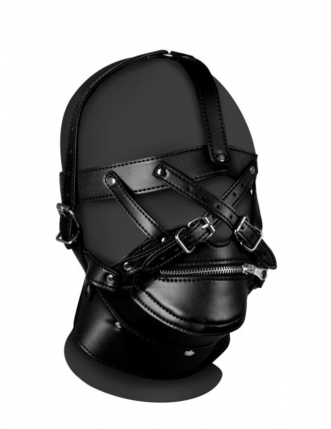 Imbracatura viso con zip per bocca Head Harness with Zip-up Mouth and Lock Black