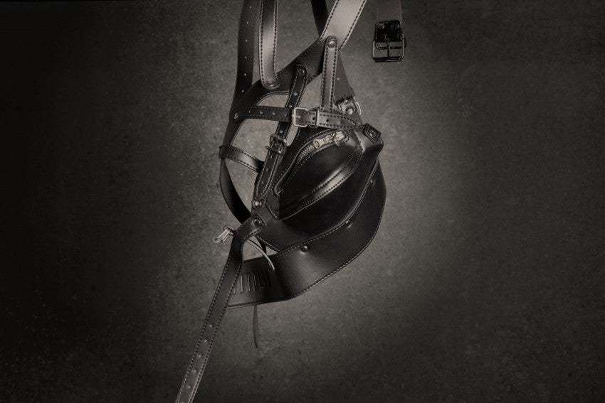 Imbracatura viso con zip per bocca Head Harness with Zip-up Mouth and Lock Black