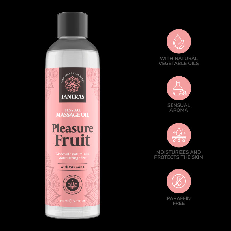 Olio per massaggi erotici profumazione ai feromoni pleasure fruit tantras oil 150 ml