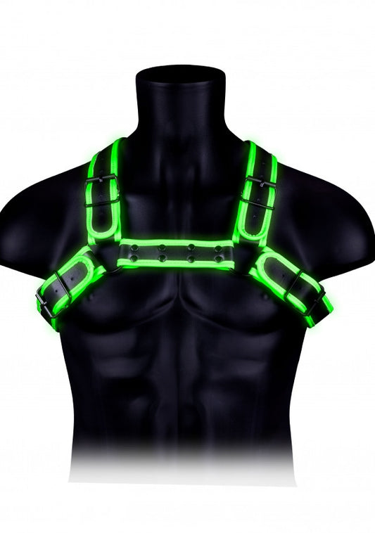 Pettorina sadomaso fosforescente Buckle Bulldog Harness - GitD - Neon Green/Black