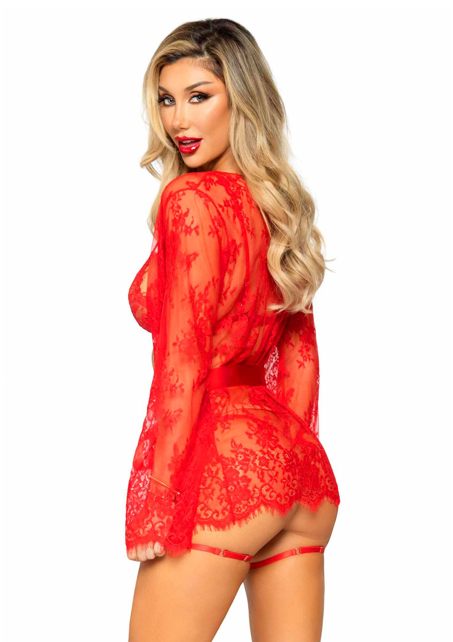 Body con vestaglia Teddy, lace robe & ribbon tie